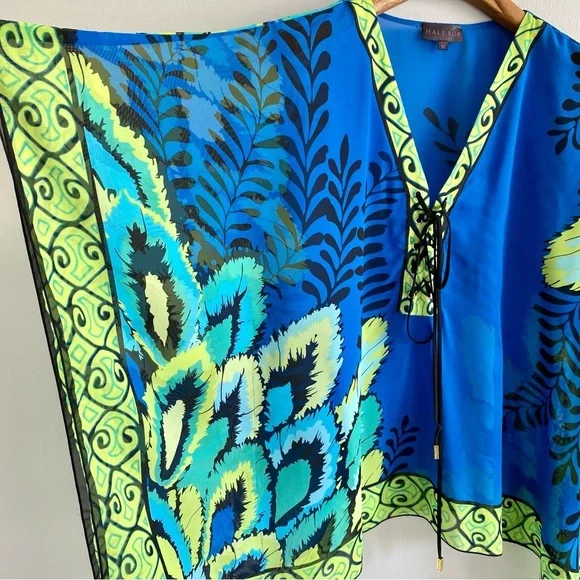 Hale Bob Blue Lightweight Poncho Top & Coverup Size Medium - Picture 5 of 6